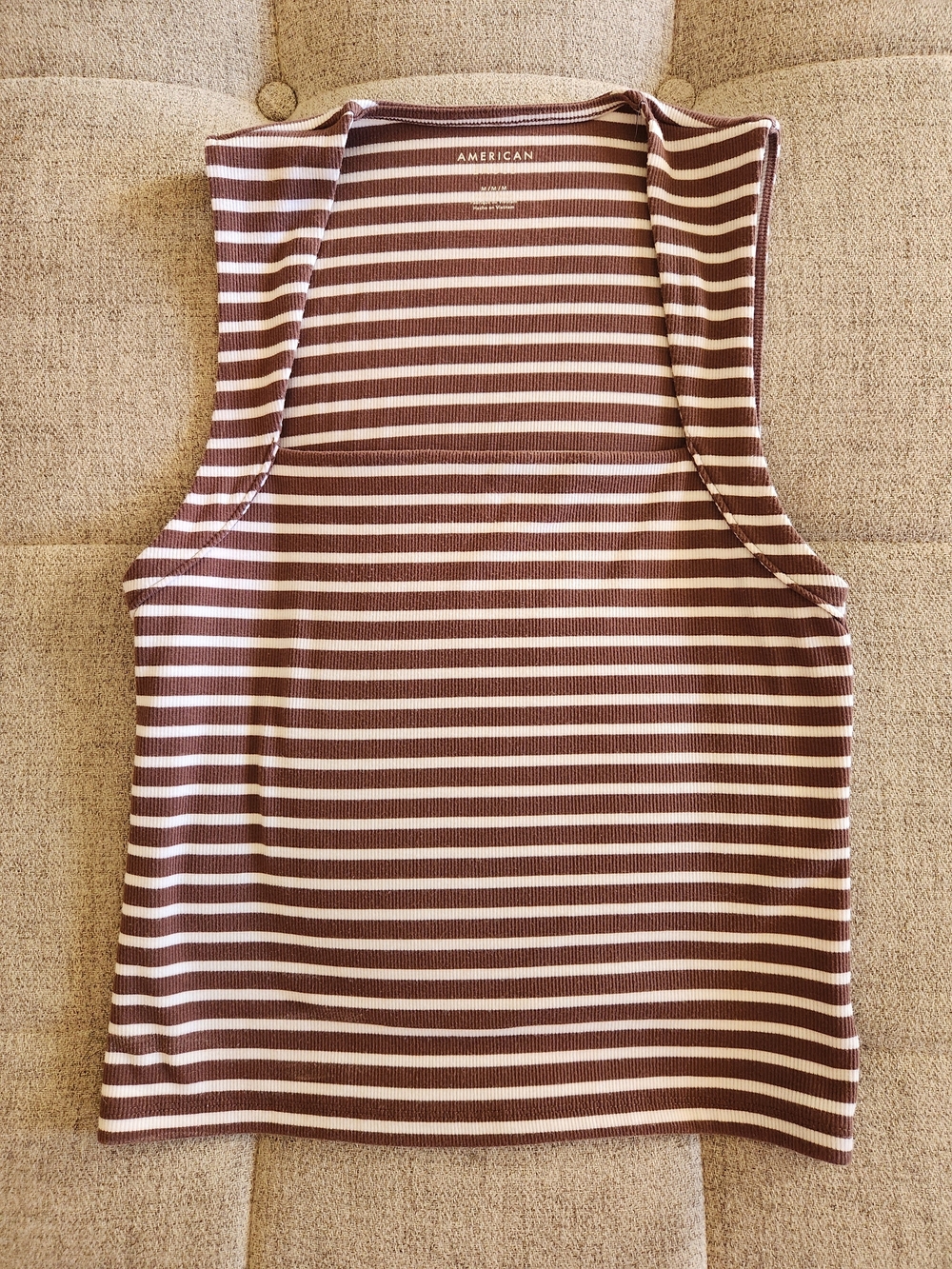 American Eagle Striped Ribbed Tank Top - Brown & White Size M